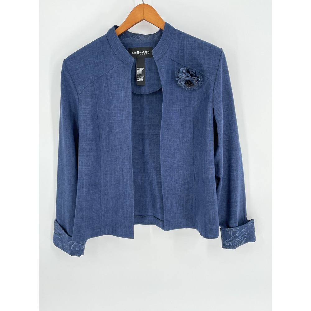 Sag Harbor Womens Size 14 Open Blazer Jacket Blue Long Sleeve Contrast‎ Cuff